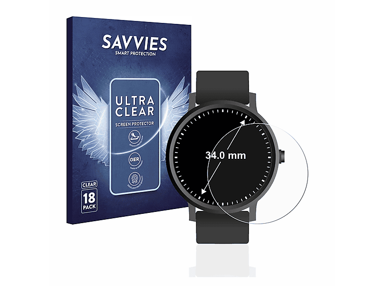 SAVVIES 18x klare mm)) 34 ø: Schutzfolie(für Armbanduhren Universal (Kreisrund