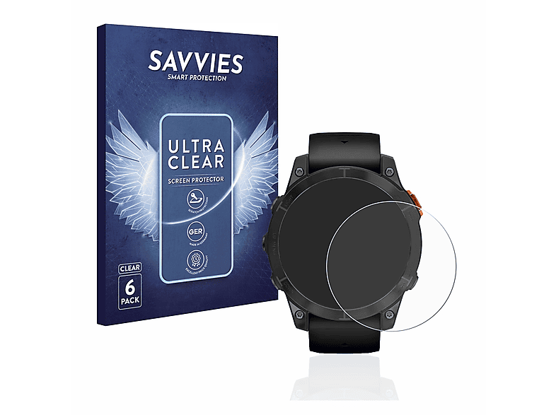 SAVVIES 6x klare Schutzfolie(für Garmin mm)) (47 Solar 7 Fenix Pro