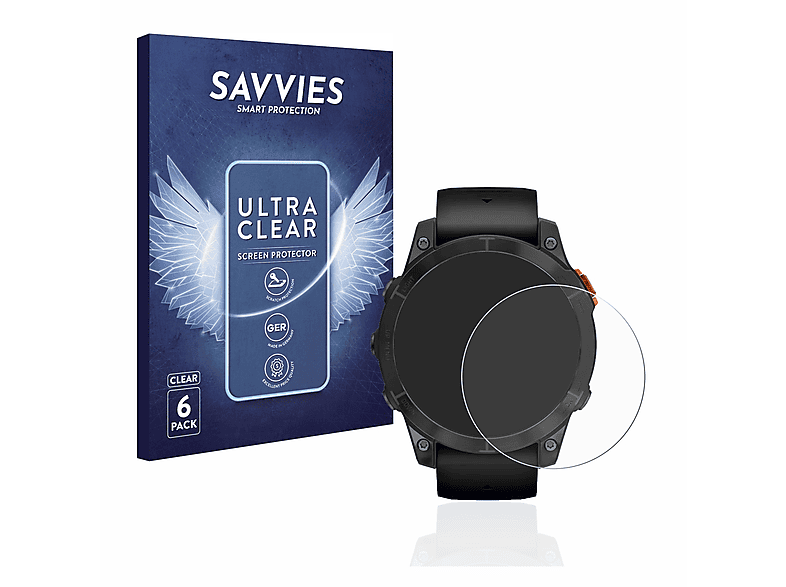 SAVVIES 6x klare Schutzfolie (für Garmin Fenix 7 Pro Solar (47 mm))