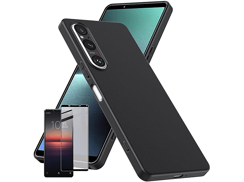 WIGENTO Produktset Silikon Schutz V Schwarz Hartglas Generation, Hülle Sony, Panzer Xperia dünn Backcover, 5. Folie, 1 