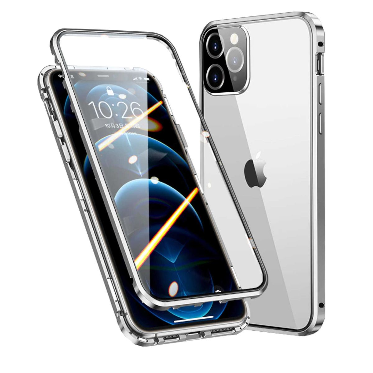 360 Full Pro, Silber Schutz, Apple, iPhone Glas Magnet Cover, 13 Grad WIGENTO