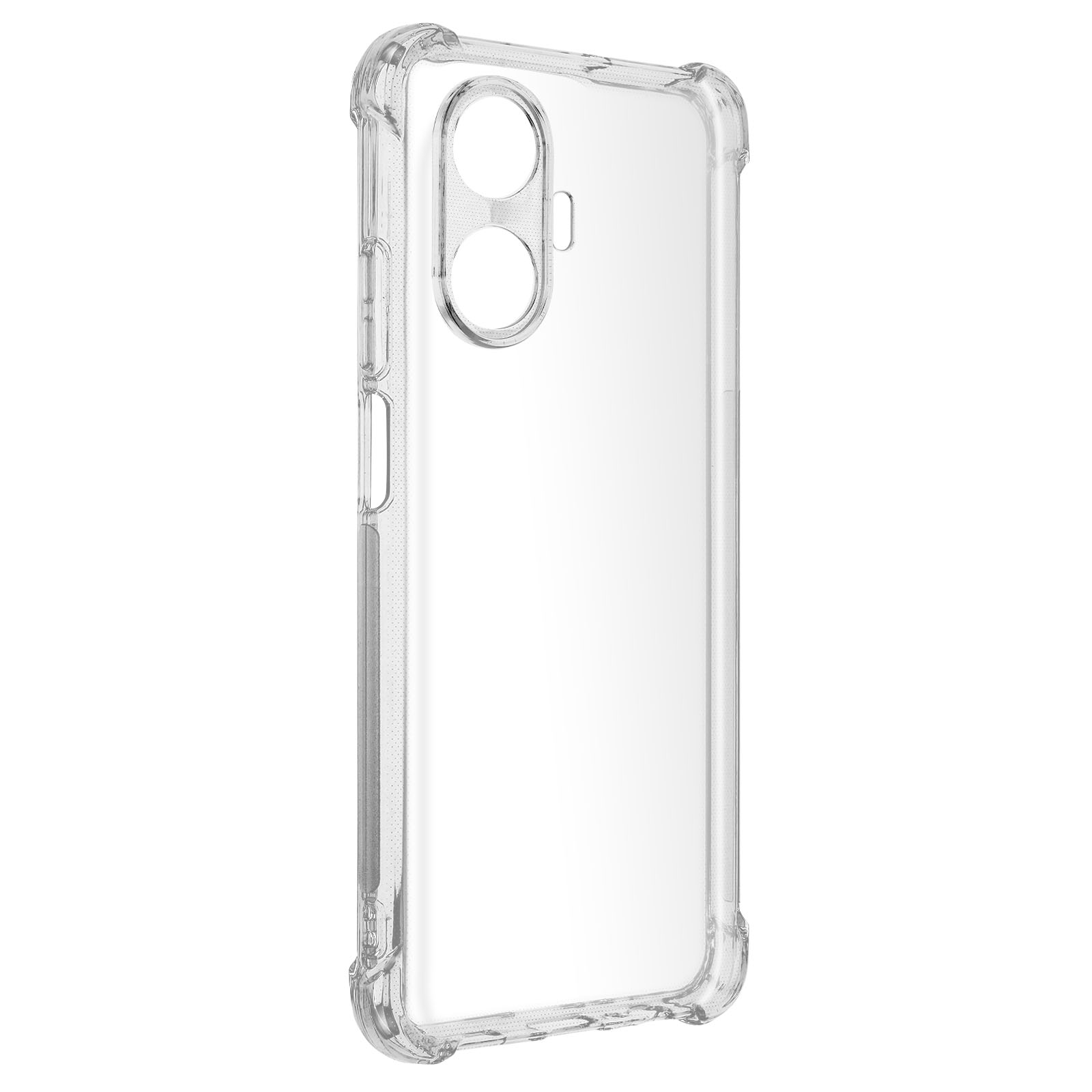 Una custodia protettiva trasparente per telefono con angoli rinforzati, che offre protezione e un design elegante.