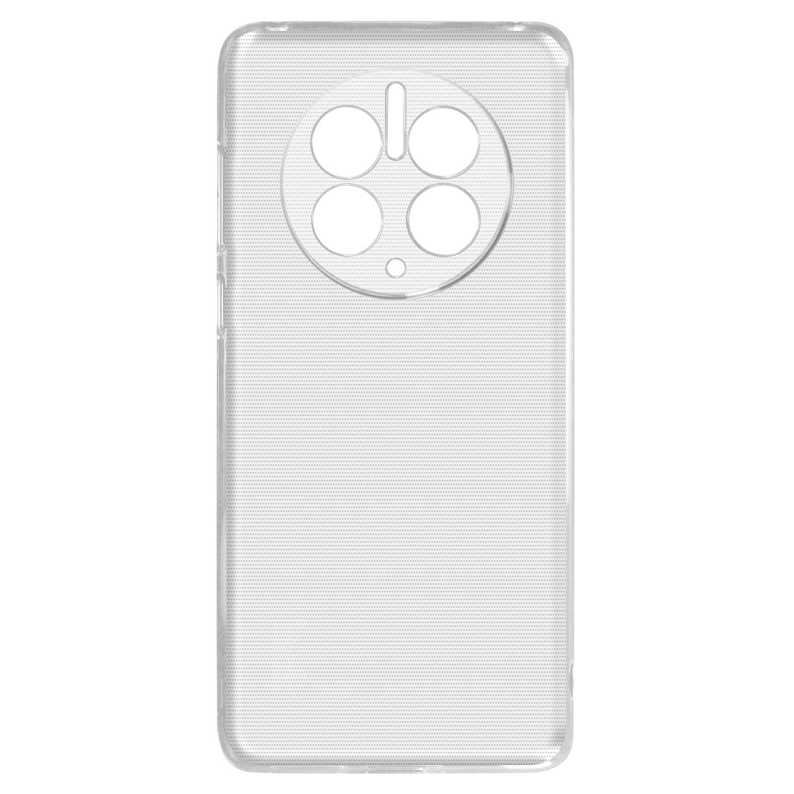 Custodia trasparente per telefono con ritagli per fotocamera, su sfondo bianco.