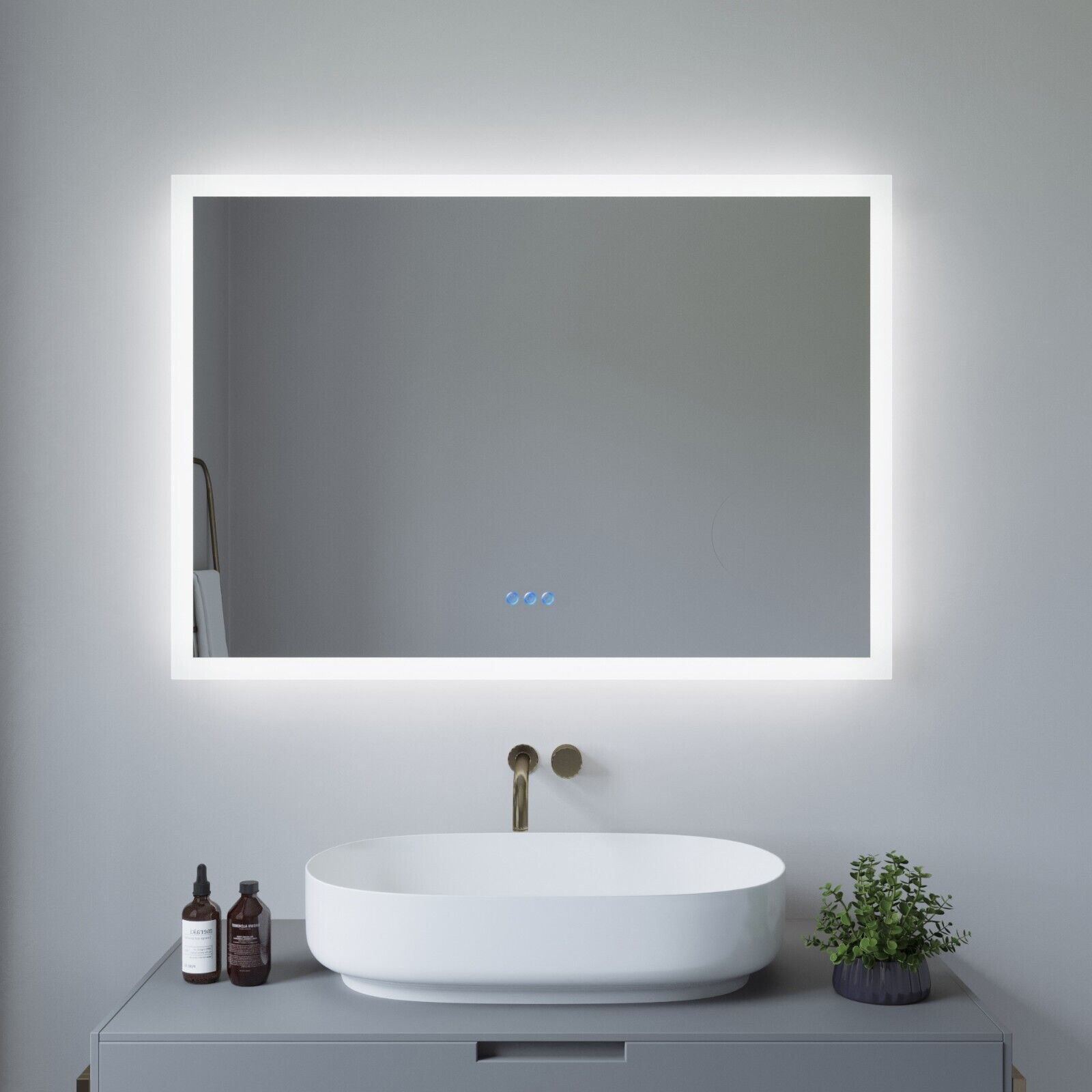 Warmweiß Sensor Kaltweiß Touch & mit Badspiegel AQUABATOS Badezimmerspiegel 3000K LED 6400K