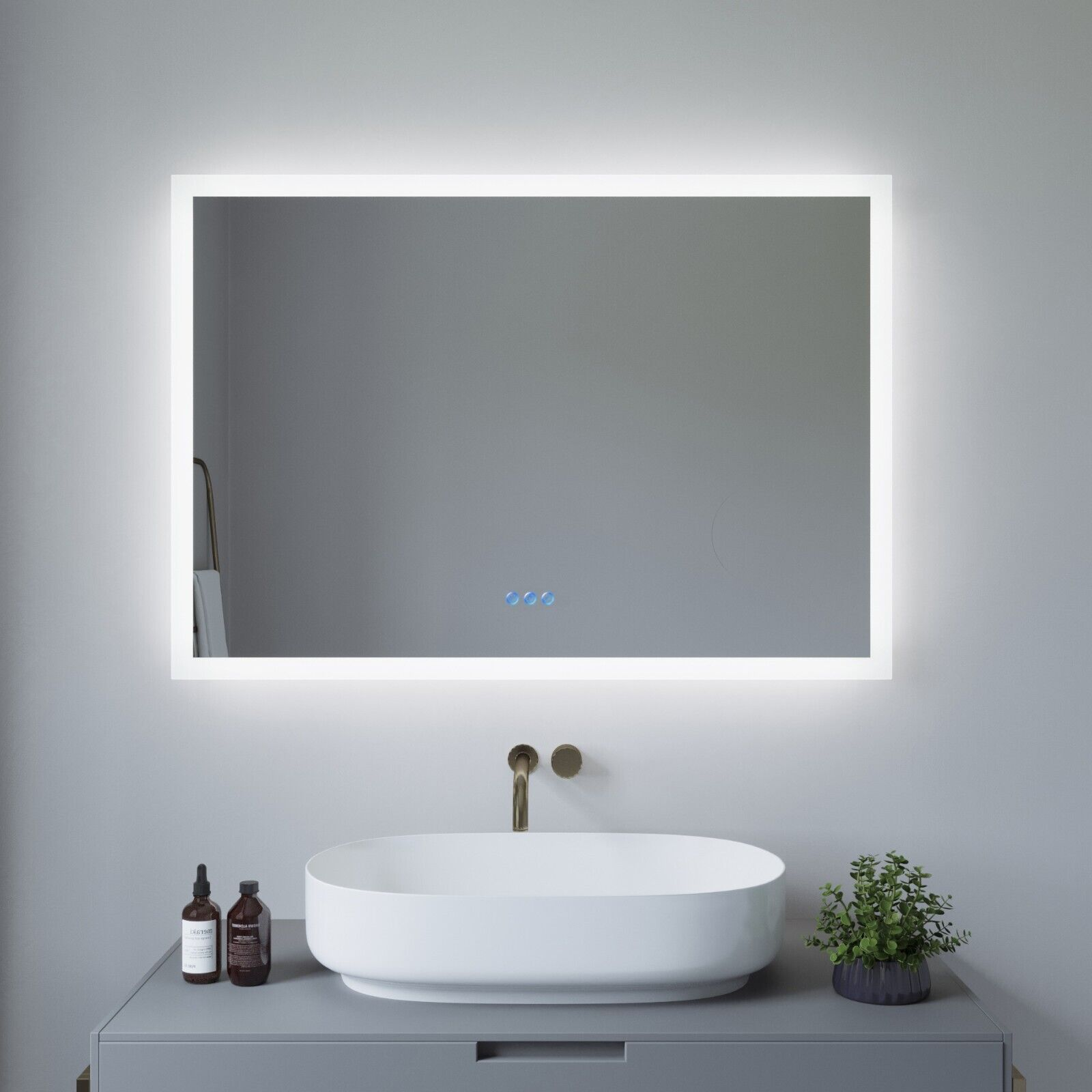 AQUABATOS LED Badezimmerspiegel Kaltweiß 6400K mit Warmweiß Touch 3000K & Sensor Badspiegel