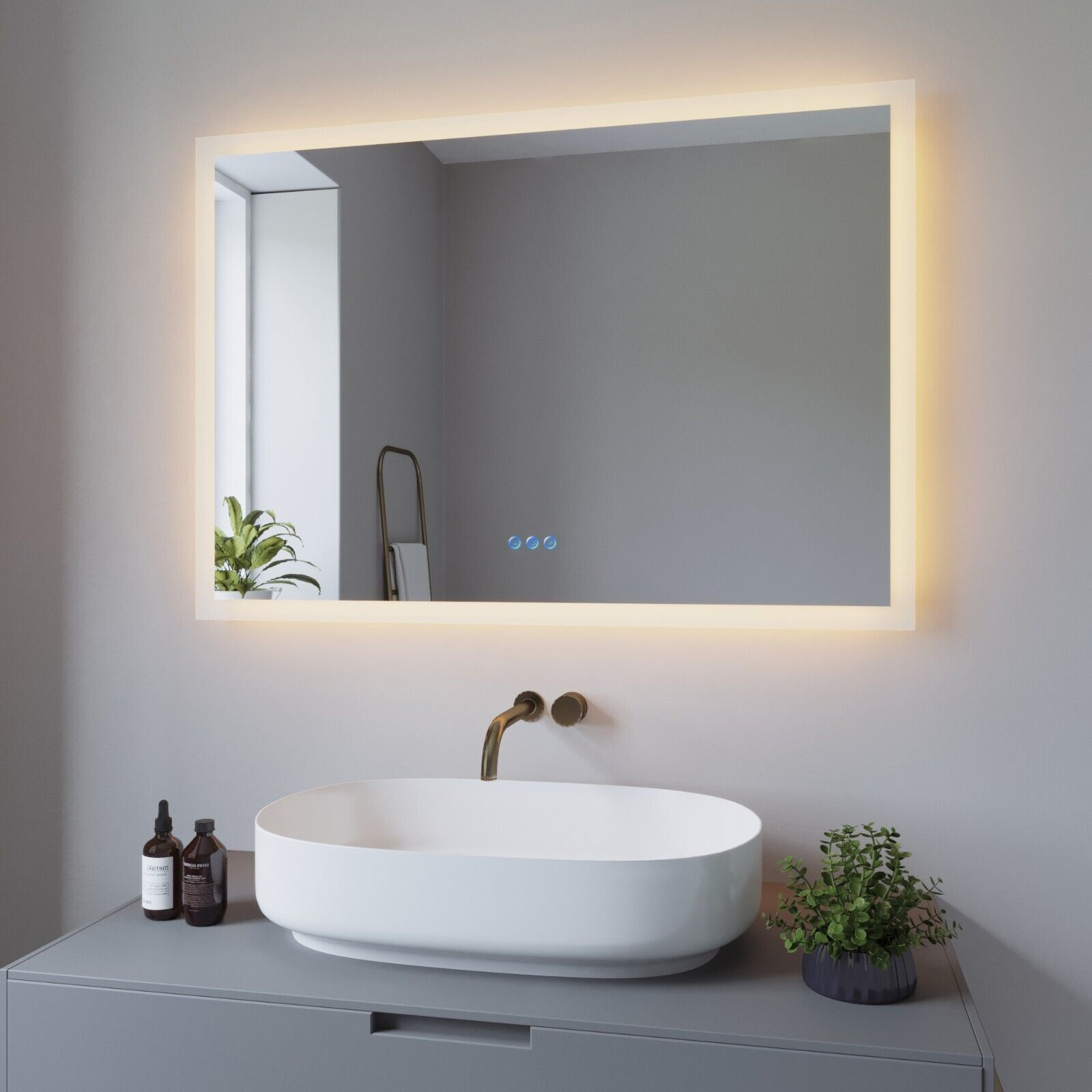 Warmweiß Sensor Kaltweiß Touch & mit Badspiegel AQUABATOS Badezimmerspiegel 3000K LED 6400K