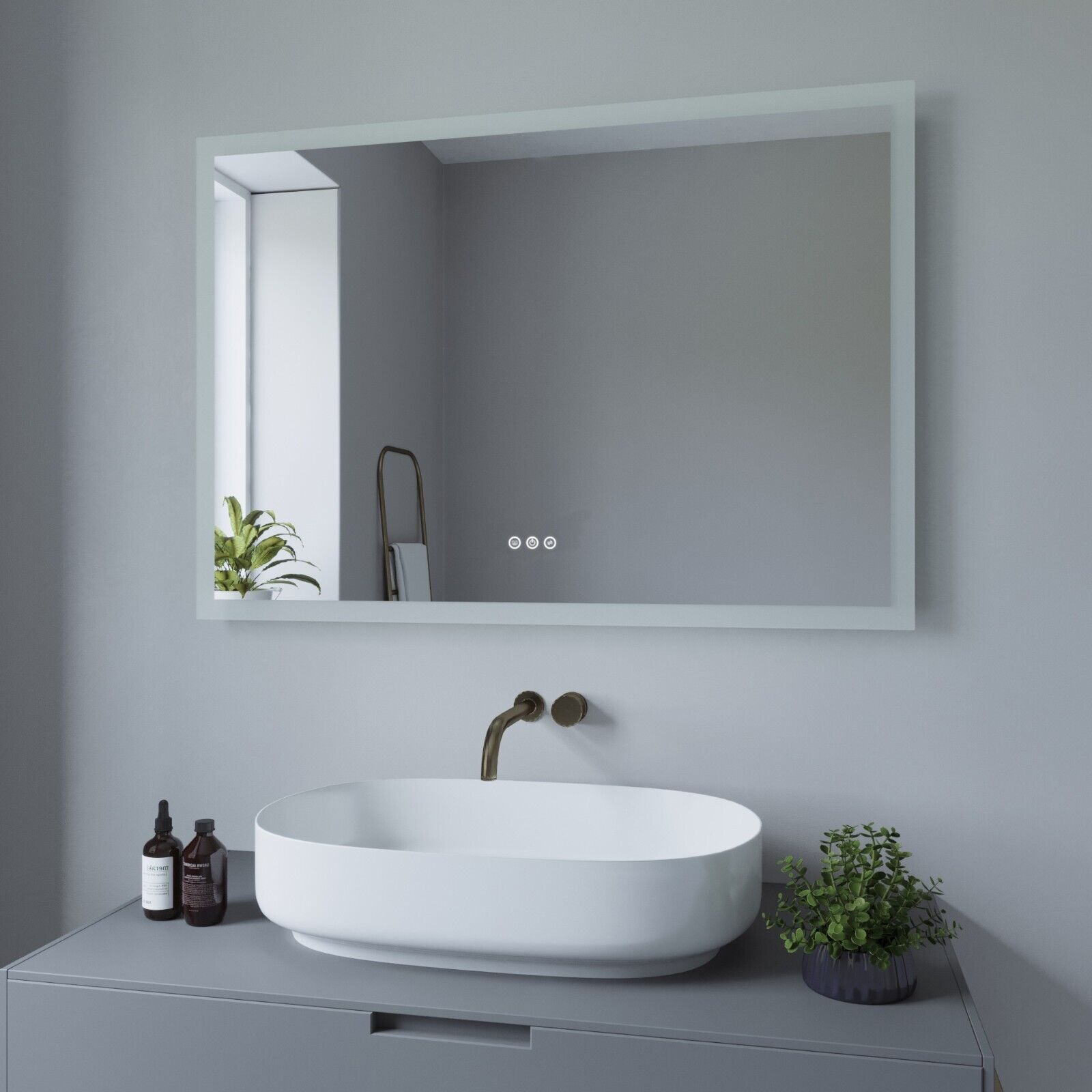 AQUABATOS LED Badezimmerspiegel Kaltweiß 6400K mit Warmweiß Touch 3000K & Sensor Badspiegel