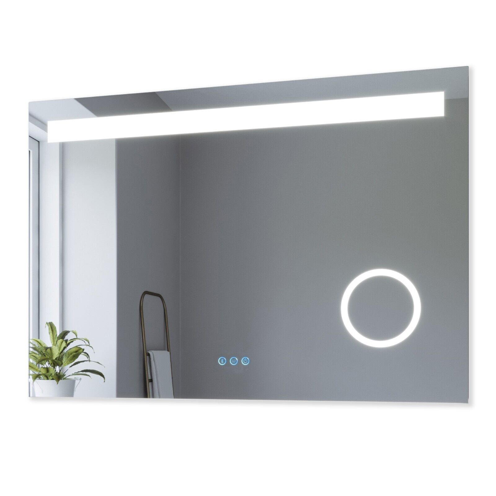 AQUABATOS Badezimmerspiegel mit LED 6400K und Bluetooth Badspiegel Beleuchtung Kaltweiß