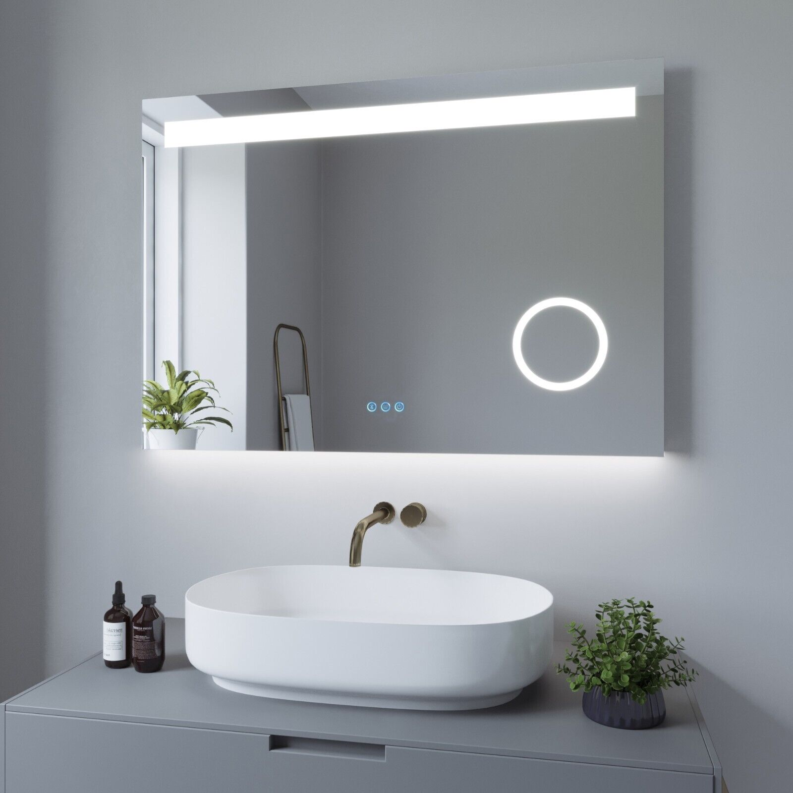 AQUABATOS Badezimmerspiegel mit LED 6400K und Bluetooth Badspiegel Beleuchtung Kaltweiß