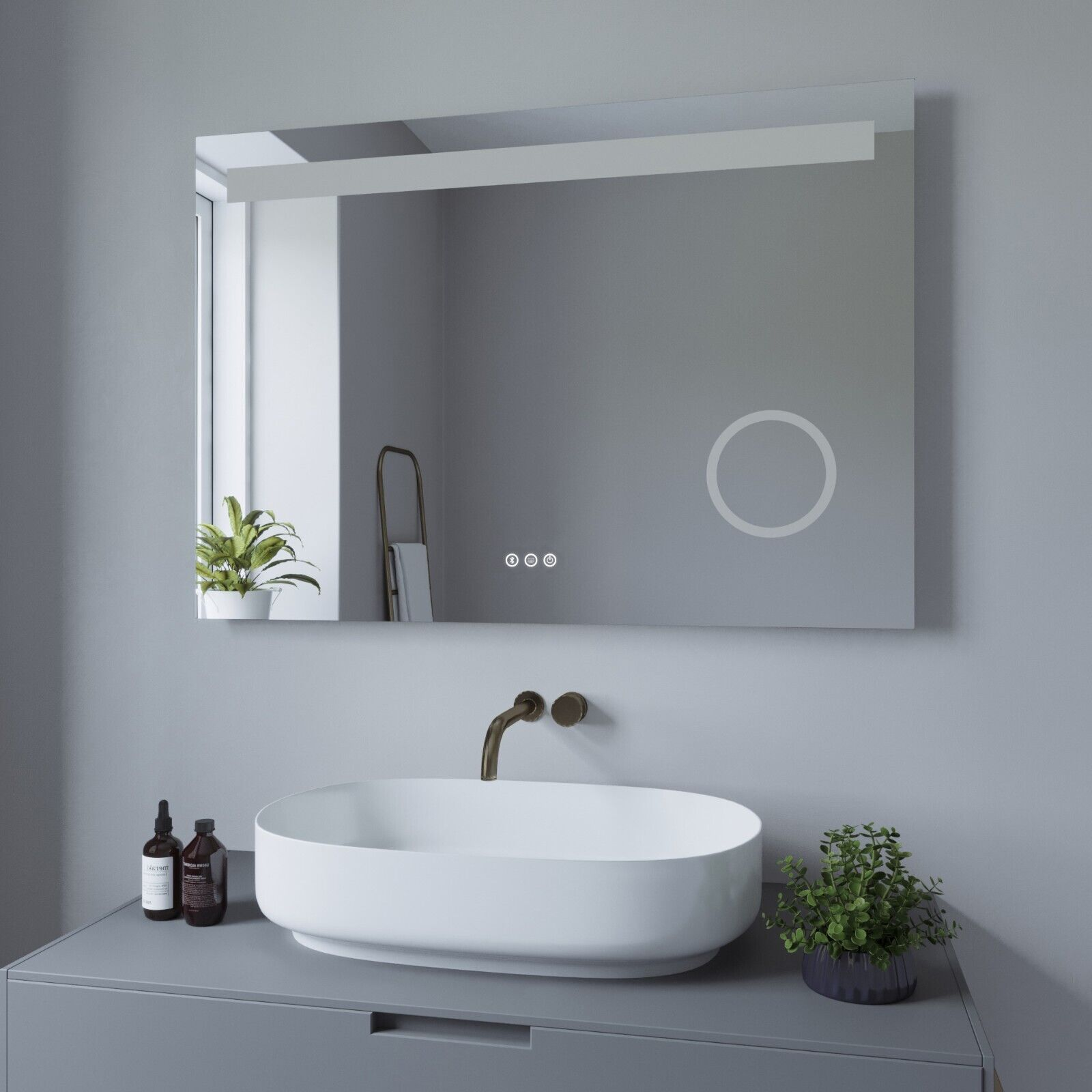 AQUABATOS Badezimmerspiegel mit LED Bluetooth Badspiegel Beleuchtung und 6400K Kaltweiß