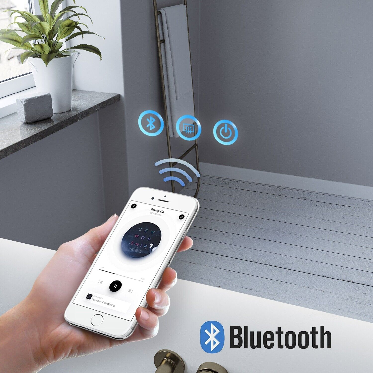 Bluetooth mit LED Badezimmerspiegel 6400K AQUABATOS und Badspiegel Beleuchtung Kaltweiß