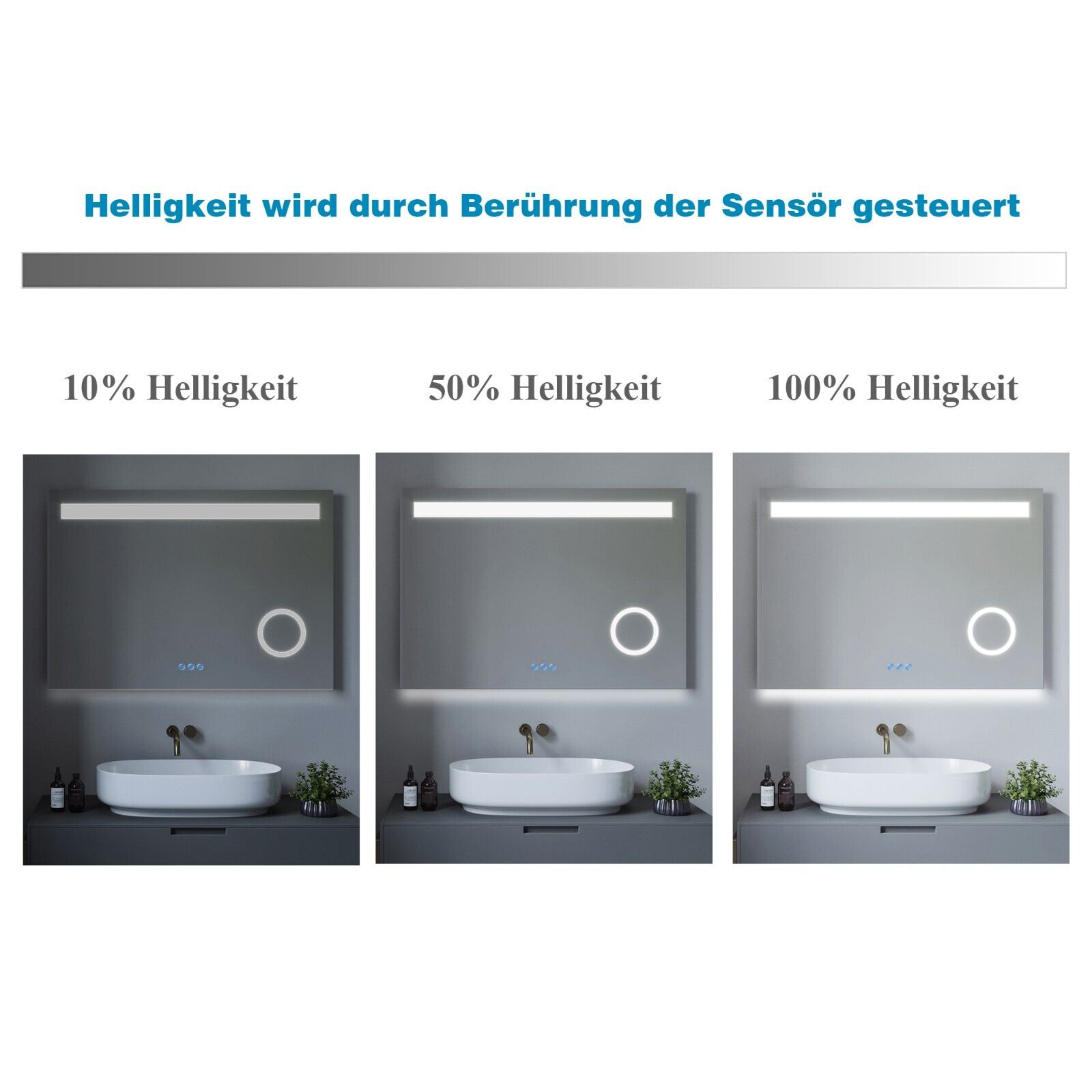 6400K und Beleuchtung Badspiegel mit Bluetooth Kaltweiß Badezimmerspiegel LED AQUABATOS