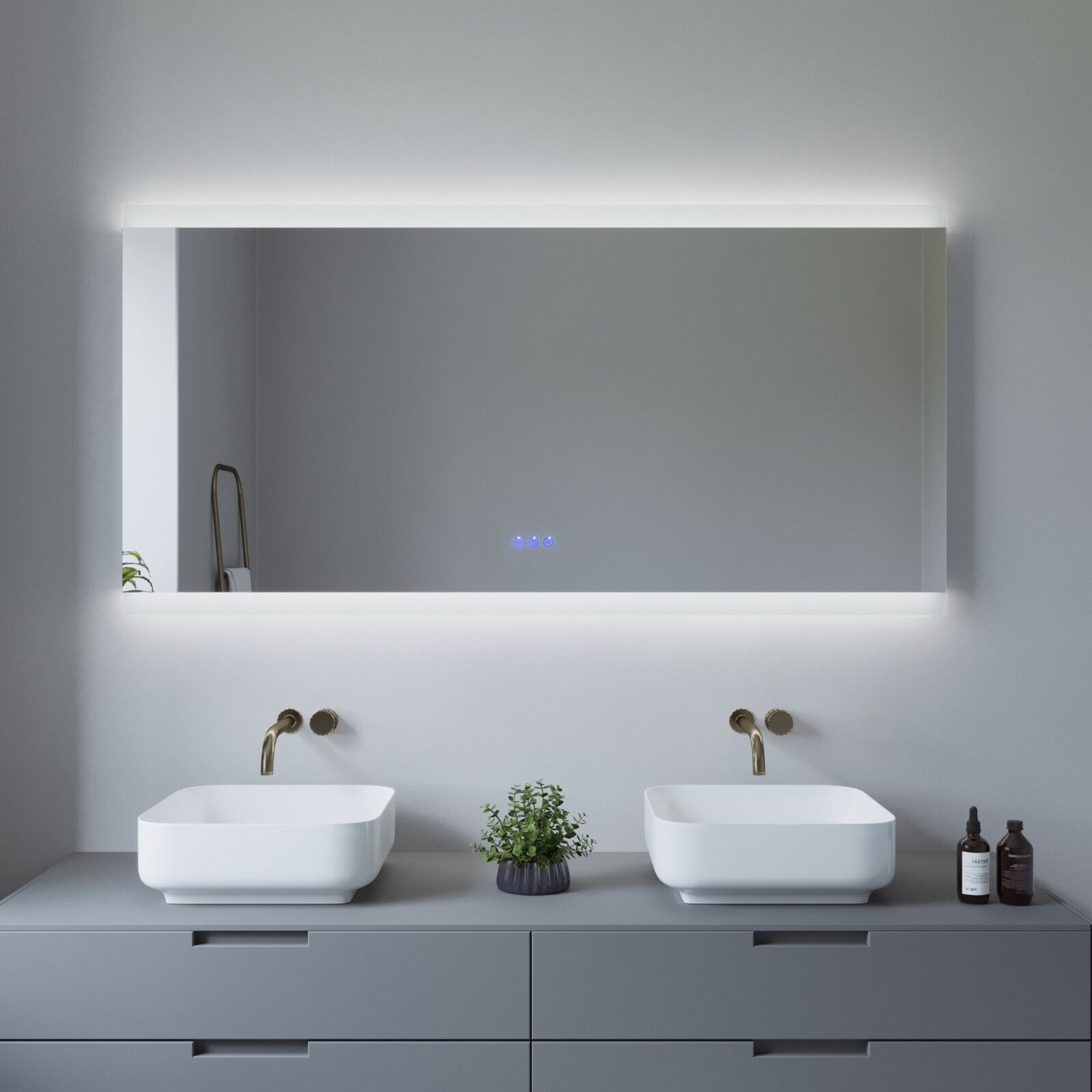 AQUABATOS Touch Großer Beleuchtung Spiegel Warmweiß & mit 6400K Kaltweiß 3000K Badspiegel