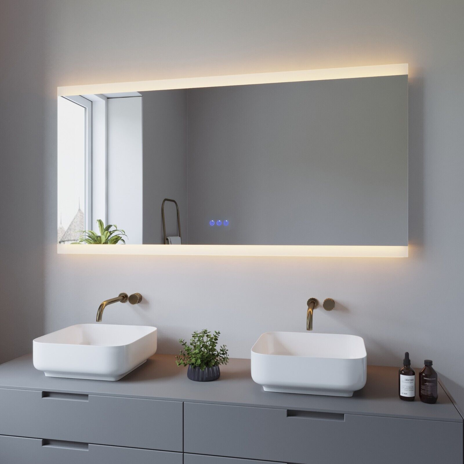 AQUABATOS Touch Großer Beleuchtung Spiegel Warmweiß & mit 6400K Kaltweiß 3000K Badspiegel