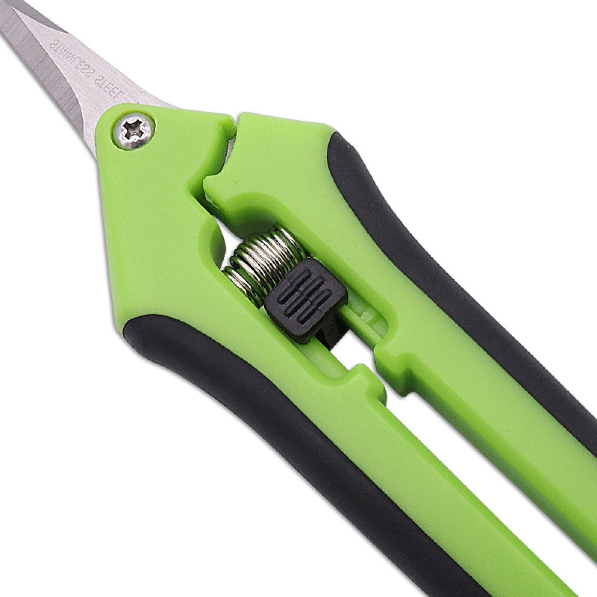 Grüne und schwarze Gartenschere, Edelstahlklinge.