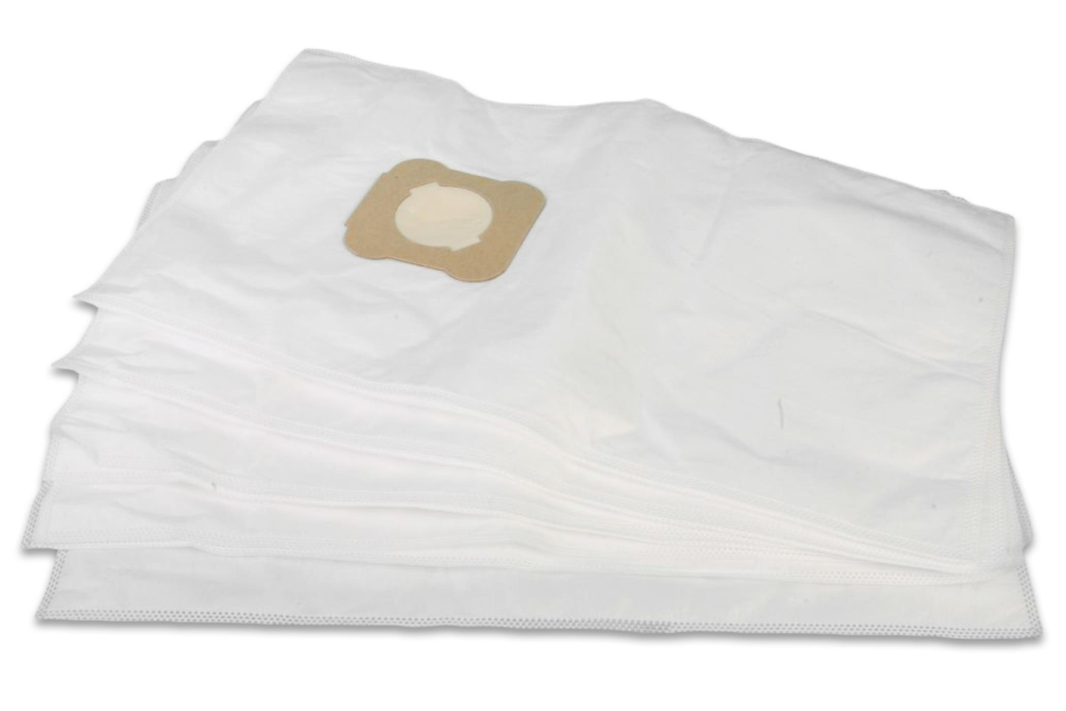 Staubsaugerbeutel, weiß, gestapelt. Beige Pappe oben.