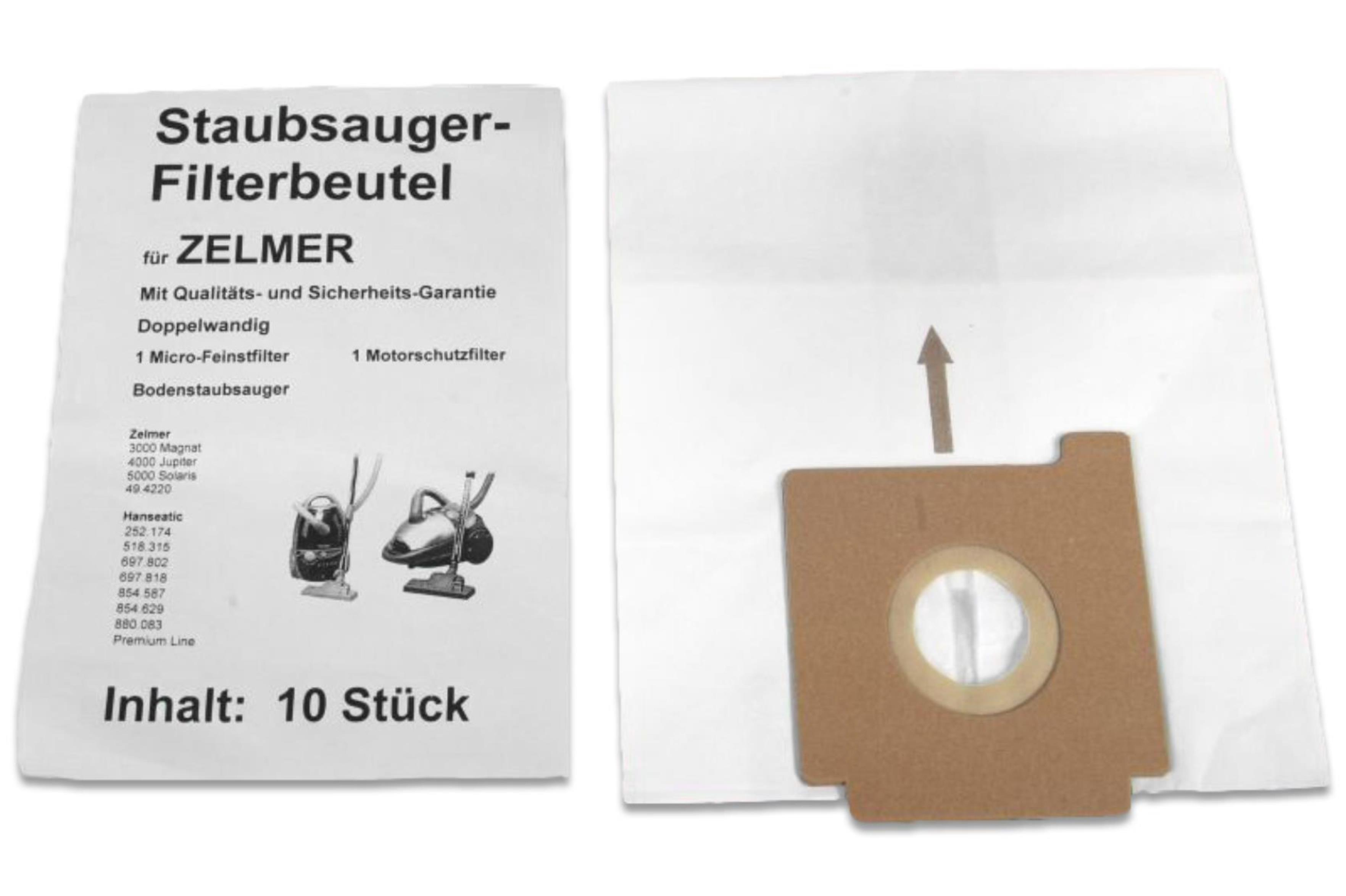 Staubsauger-Filterbeutel-Verpackung mit Text und Bildern von Staubsaugern.
