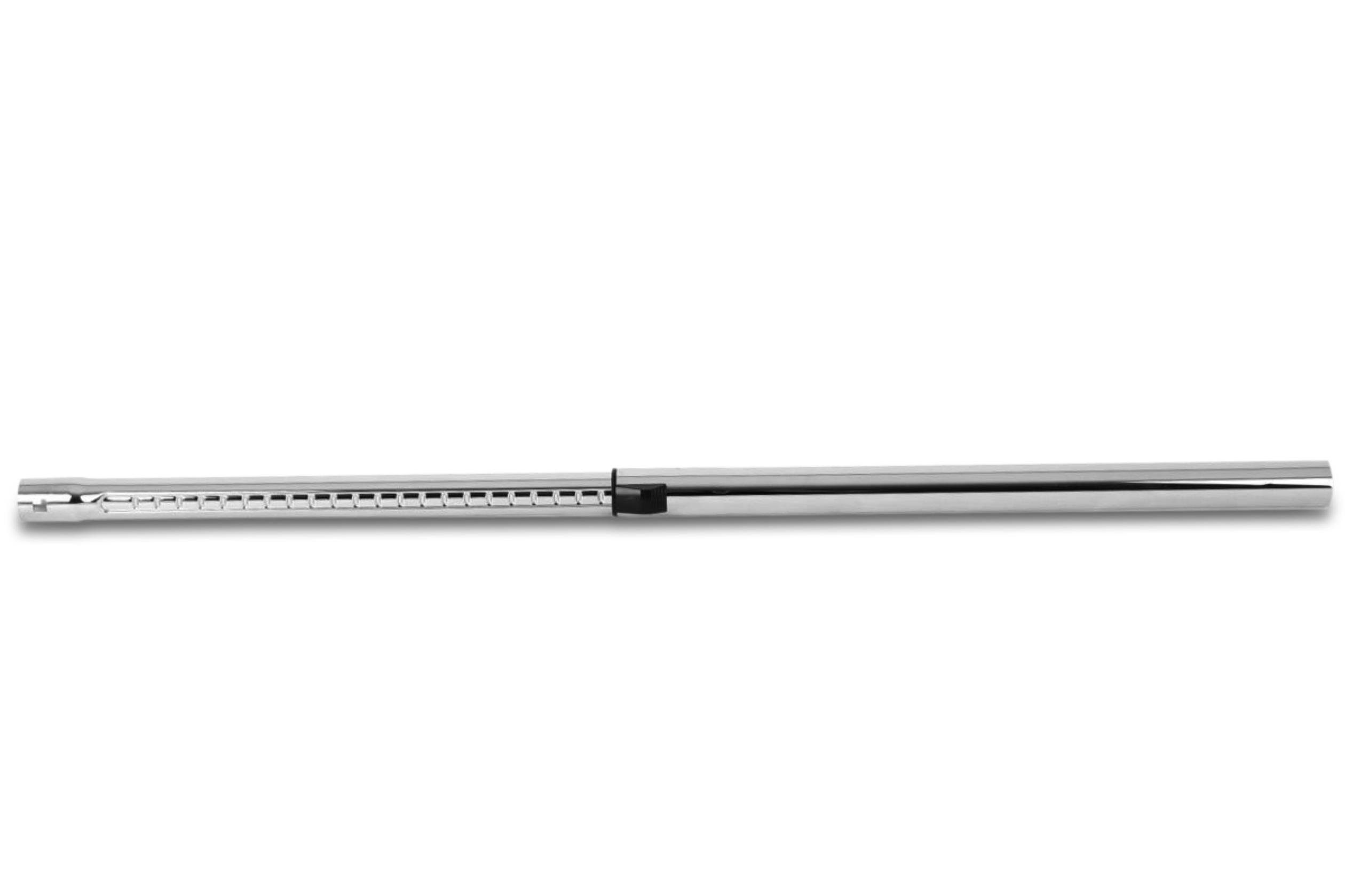 Silbernes Staubsaugerrohr. Metall, verstellbare Länge, mit einem Stecker.