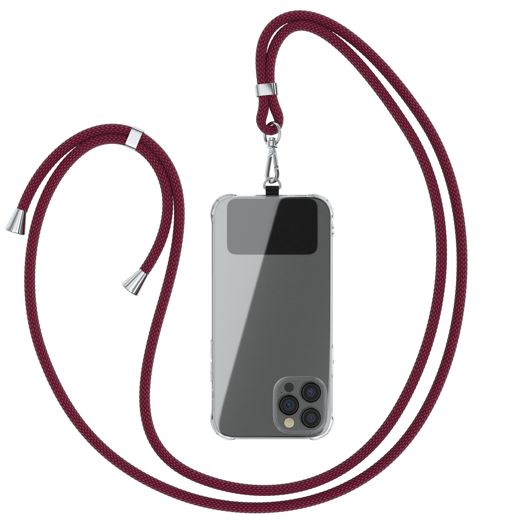 Smartphone Rot Bordeaux CASE Umhängetasche, alle für Universal, EAZY Clips Handyketten-Set nutzbar, Modelle Universal, Silber