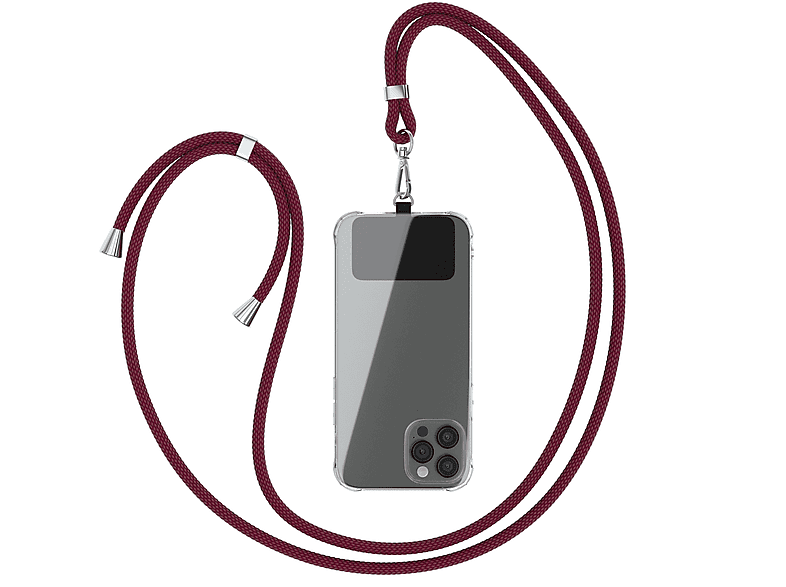 Smartphone Rot Bordeaux CASE Umhängetasche, alle für Universal, EAZY Clips Handyketten-Set nutzbar, Modelle Universal, Silber