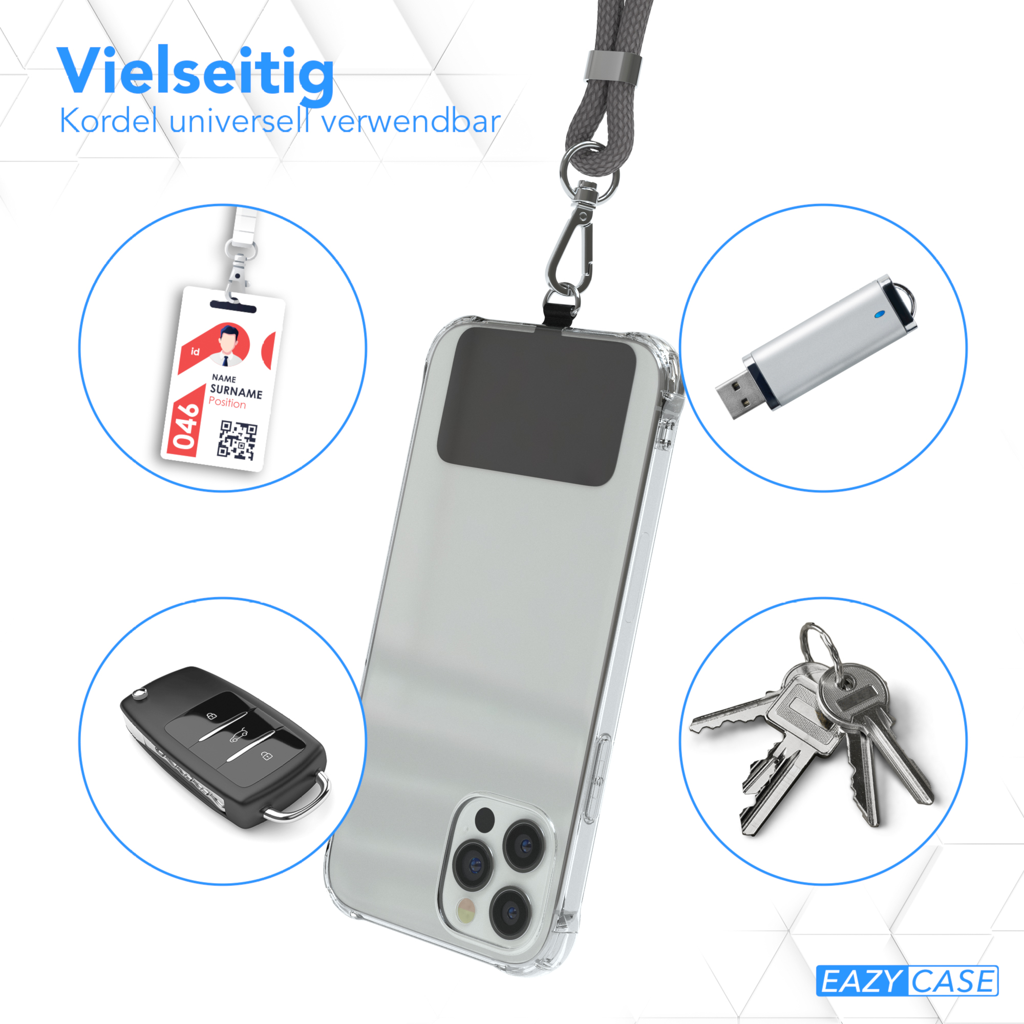EAZY CASE Handyketten-Set für alle Smartphone Silber Universal, Clips Grau Umhängetasche, Universal, nutzbar, Modelle