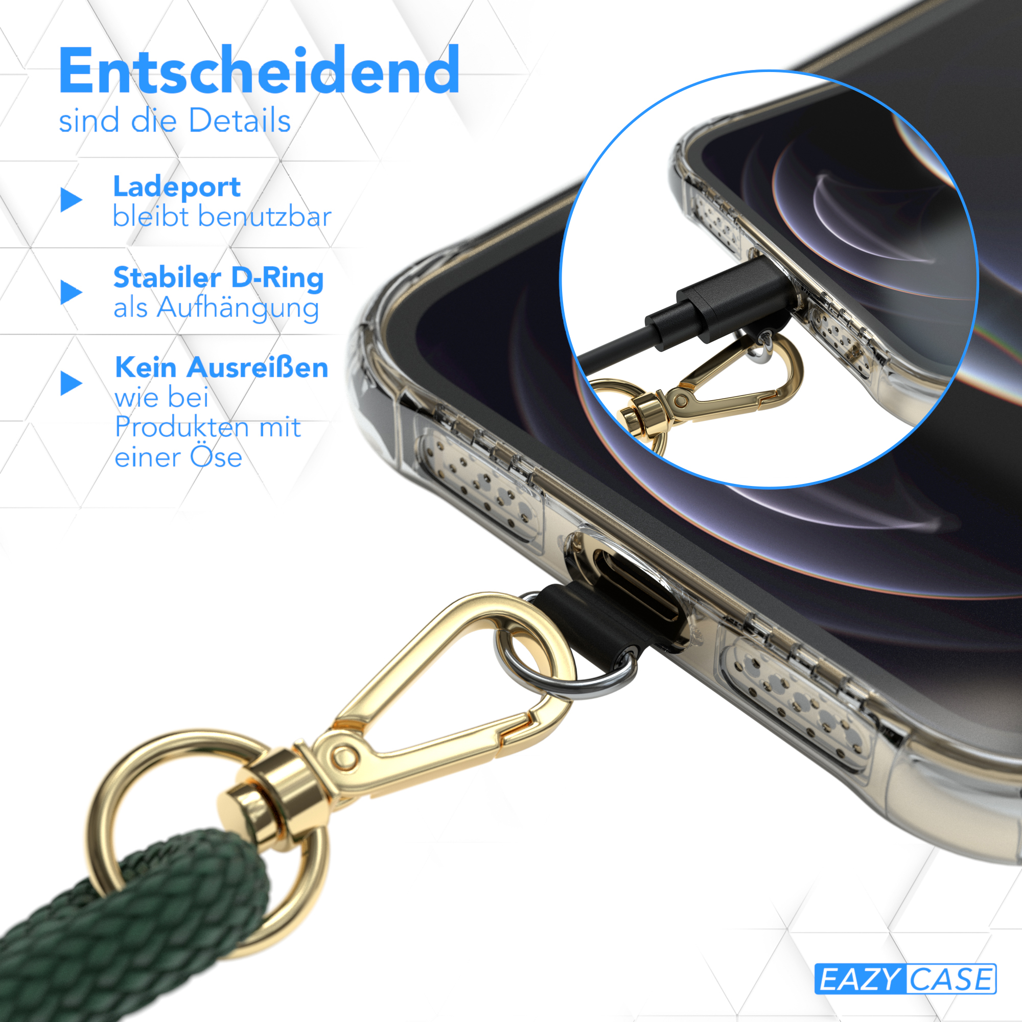 EAZY CASE Handyketten-Set für alle Umhängetasche, nutzbar, Smartphone Universal, Gold Grün Clips Universal, Modelle