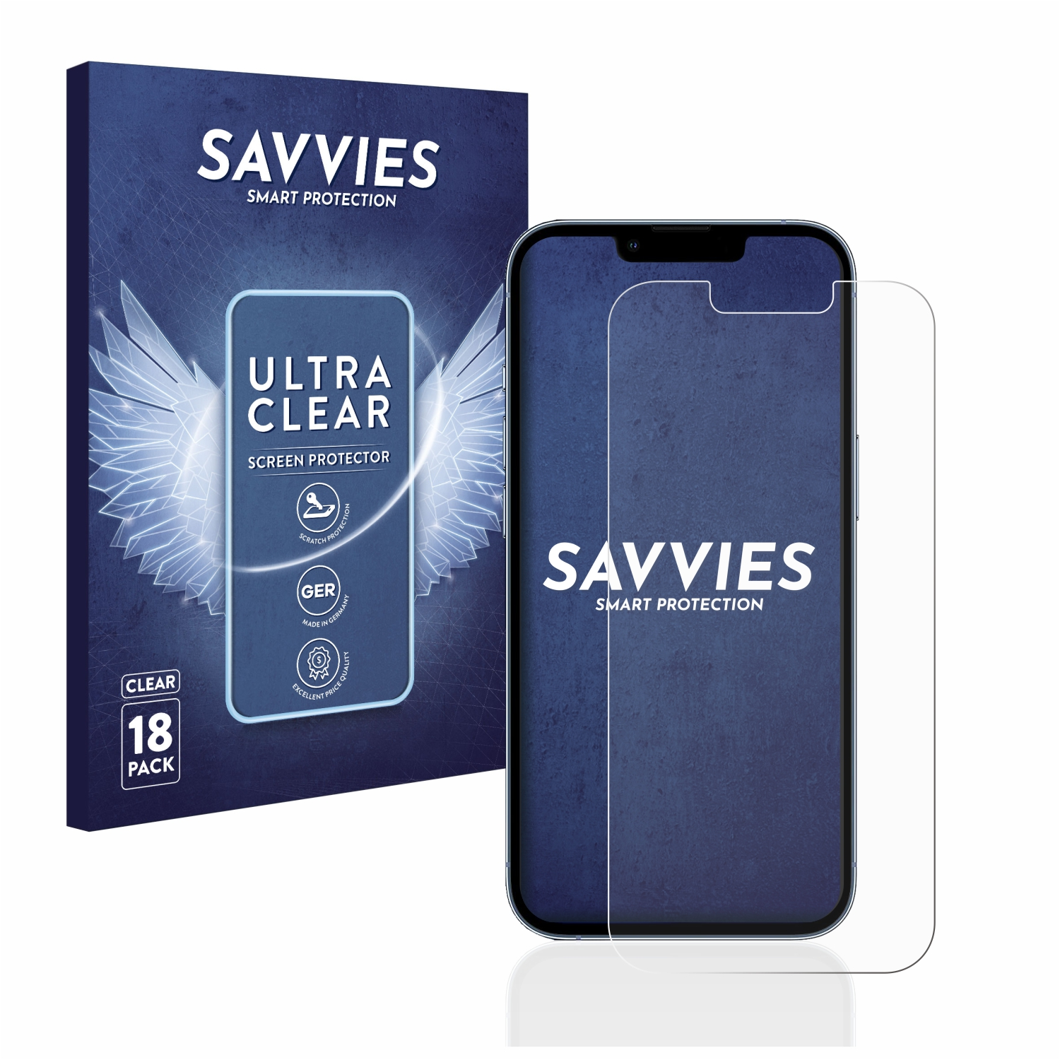 SAVVIES 18x klare Schutzfolie(für Apple 13 iPhone Pro)