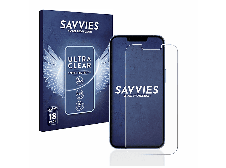 SAVVIES 18x klare Schutzfolie(für Apple iPhone 13 Pro)