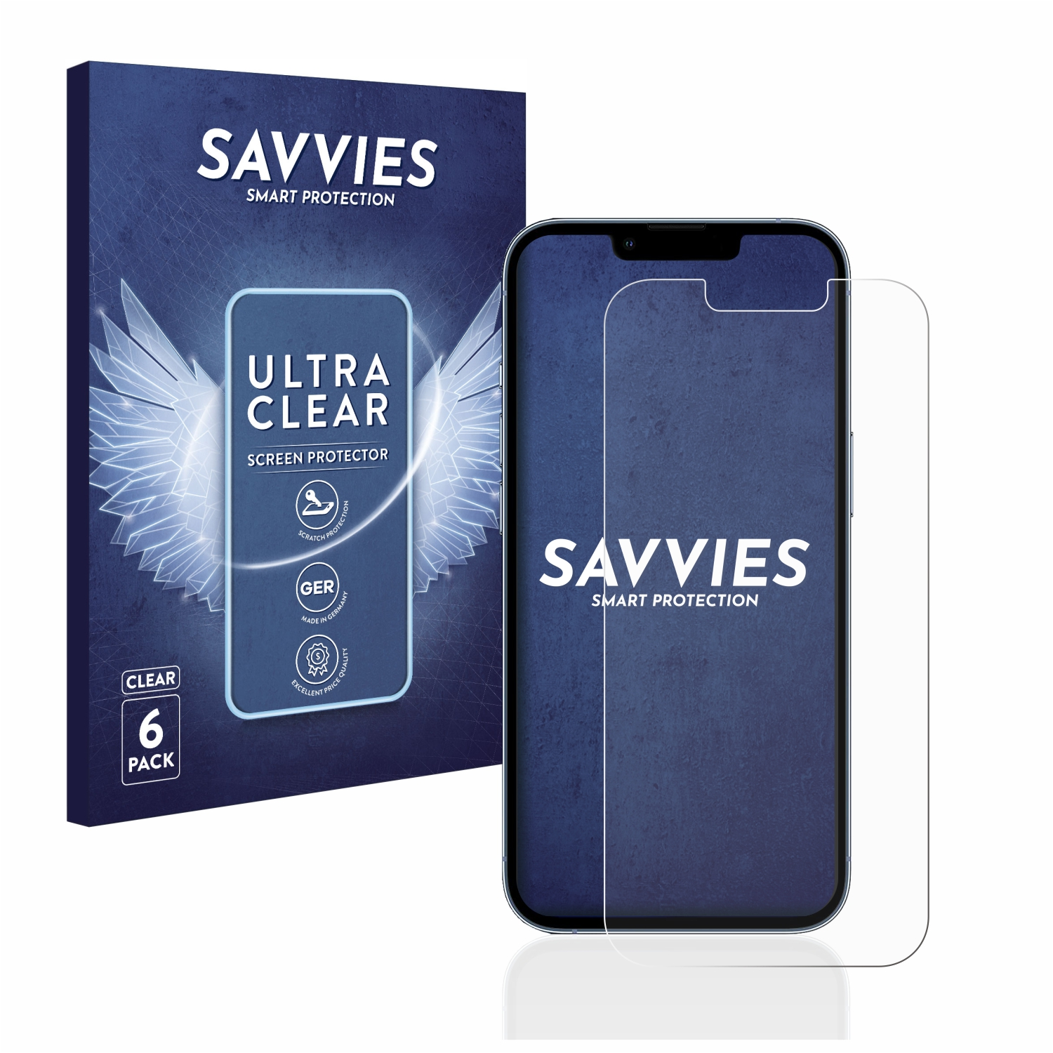 klare iPhone SAVVIES Apple Schutzfolie(für Pro) 6x 13