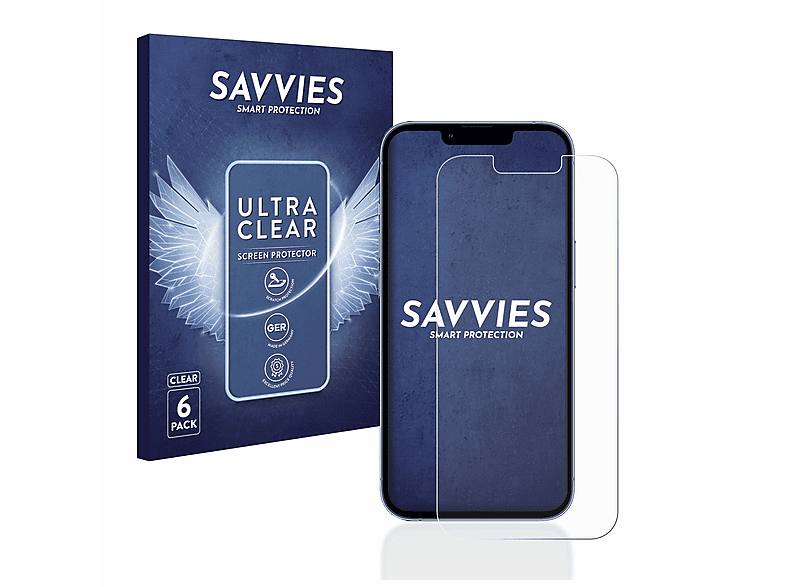 SAVVIES 6x klare Schutzfolie(für Apple iPhone 13 Pro)