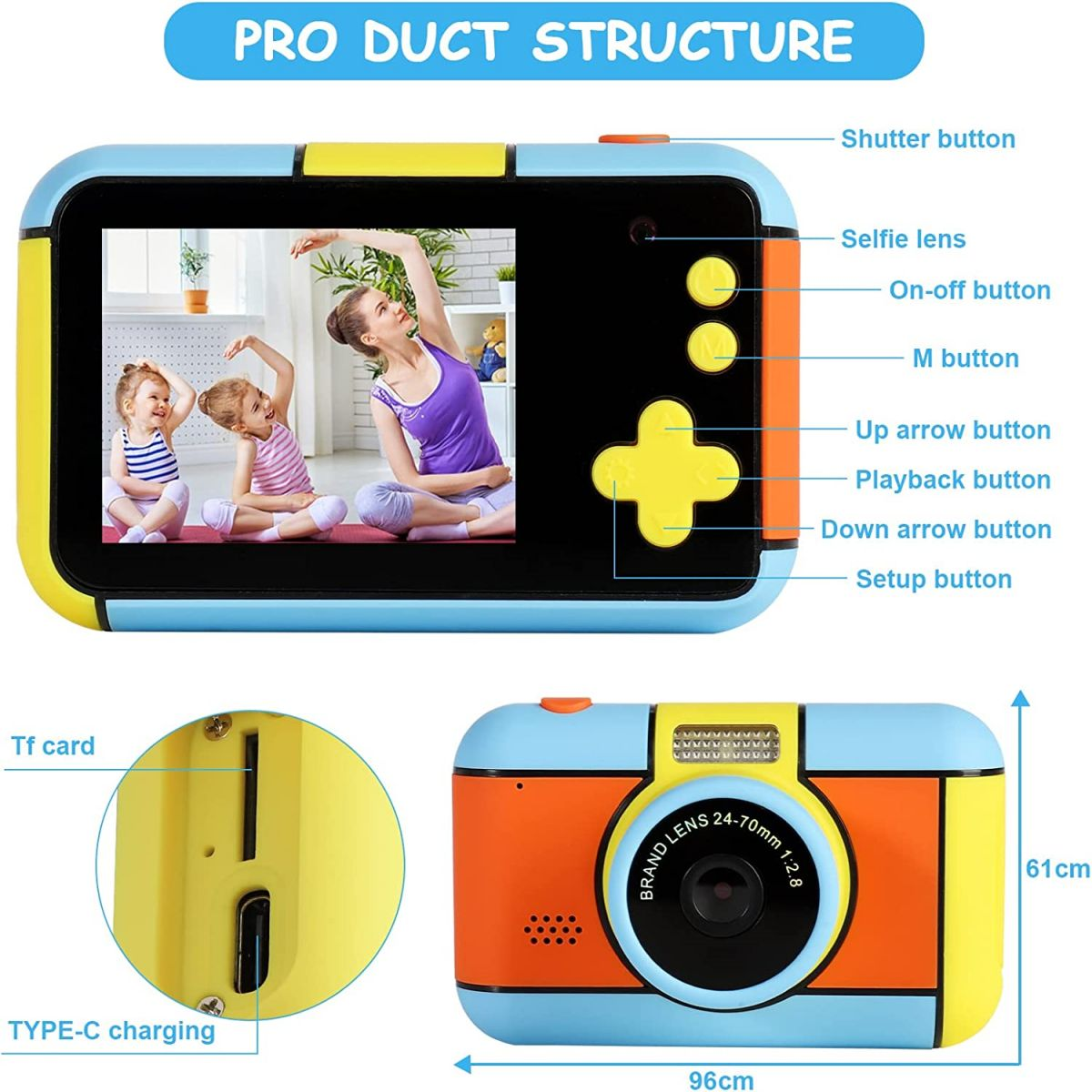 KINSI Kameras für Kinder,Mit 32G cm- Kinderkamera HD Rückkamera azurblau, Zoll, und Front- Speicherkarte, 2,4 15.6
