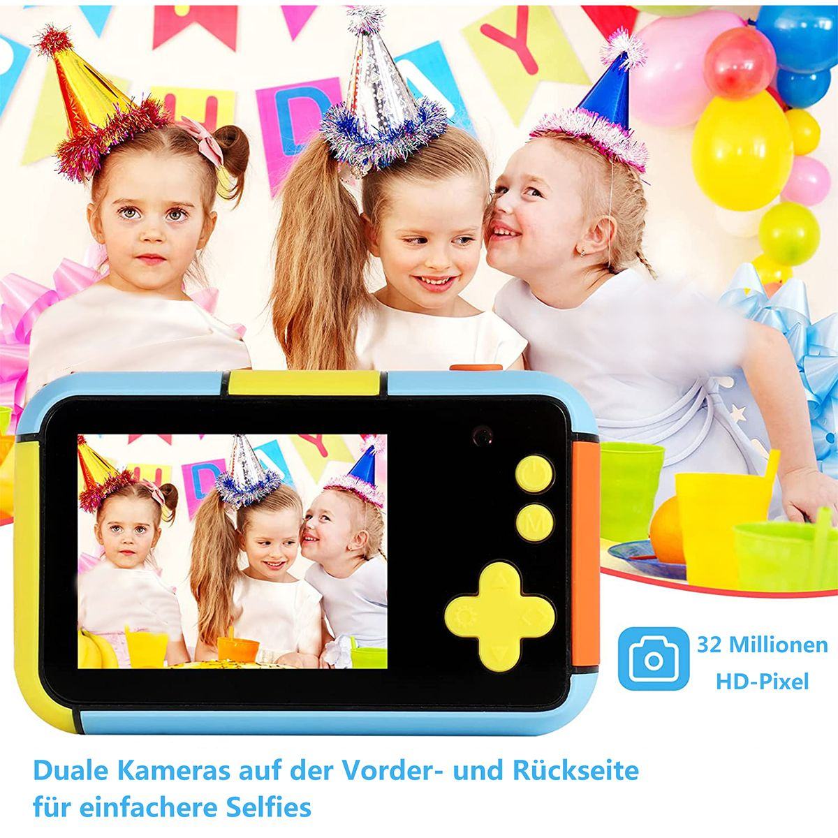 Kameras azurblau, für Speicherkarte, KINSI 15.6 Kinderkamera cm- 32G Kinder,Mit 2,4 Zoll, HD und Front- Rückkamera