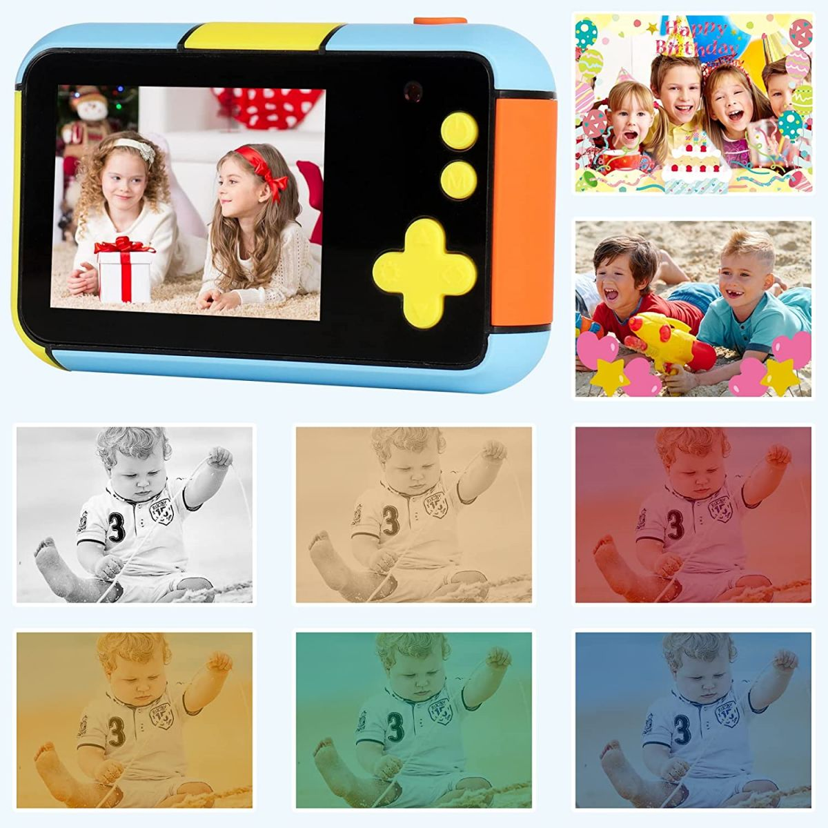 KINSI Kameras für Kinder,Mit und Speicherkarte, 32G HD Rückkamera 15.6 cm- azurblau, Zoll, 2,4 Kinderkamera Front