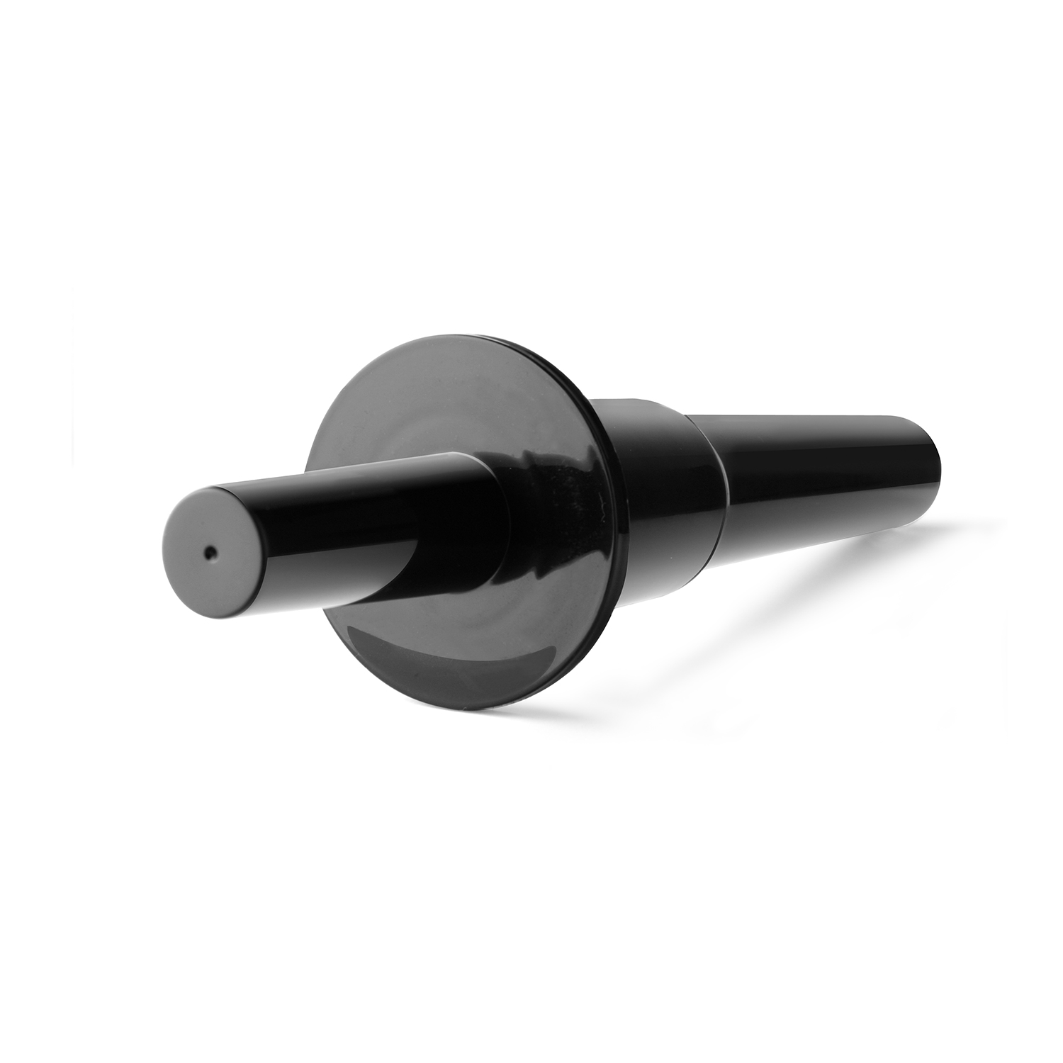 Un dispositivo negro con una base circular y un cuerpo cilíndrico.