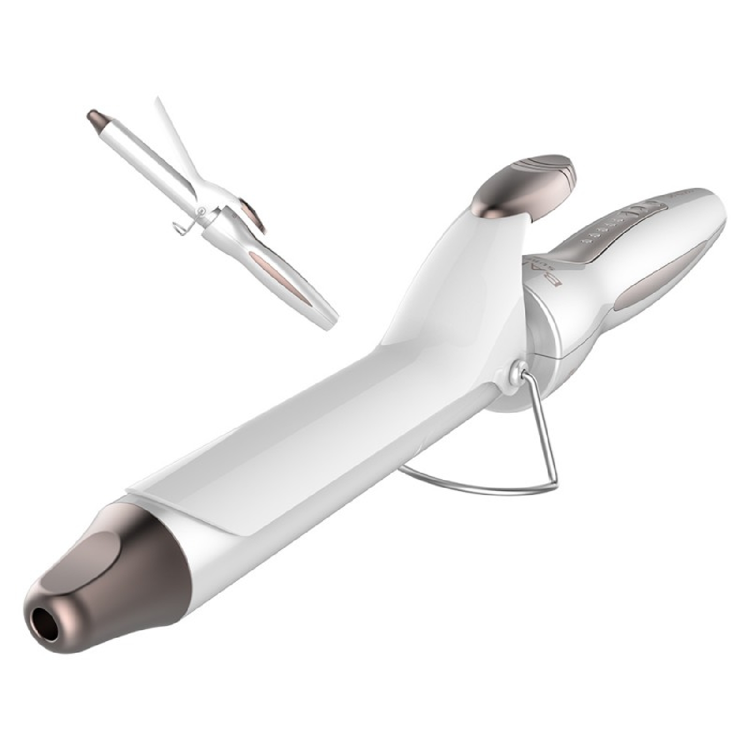 Biała i srebrna lokówka, z drugą po lewej u góry.