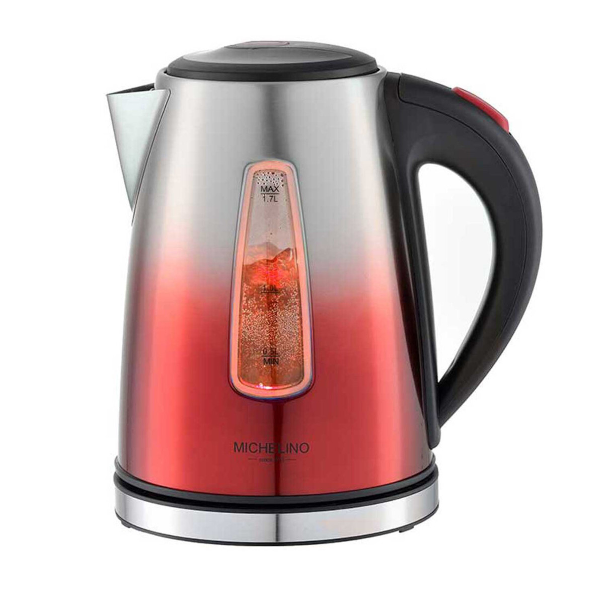 MICHELINO Edelstahl 1,7 L Rot/Silber Beleuchtung , Wasserkocher, Koch-Trocken-Schutz LED Wasserkocher rot