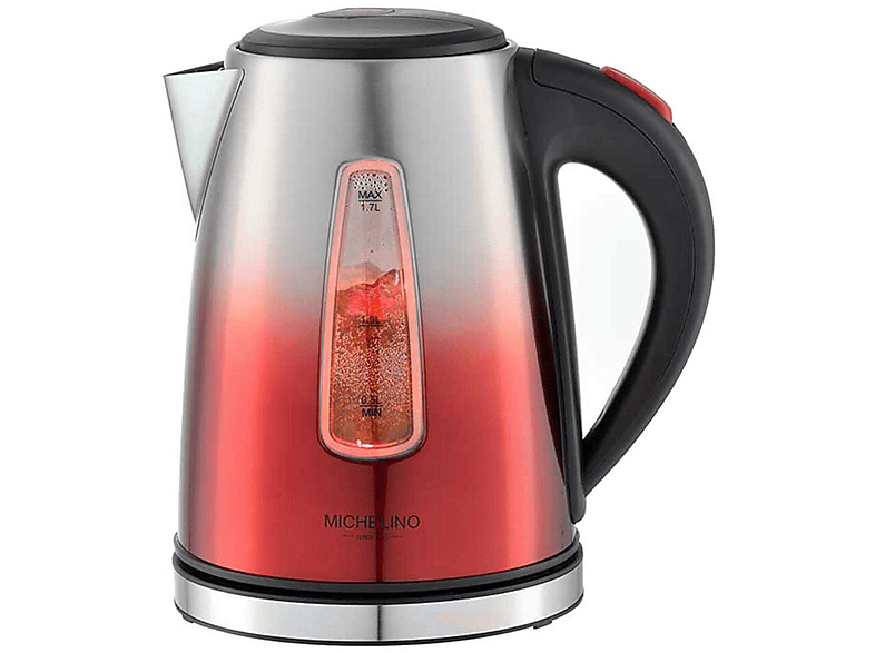 MICHELINO Edelstahl 1,7 L Wasserkocher LED Beleuchtung Koch-Trocken-Schutz , rot Wasserkocher, Rot/Silber
