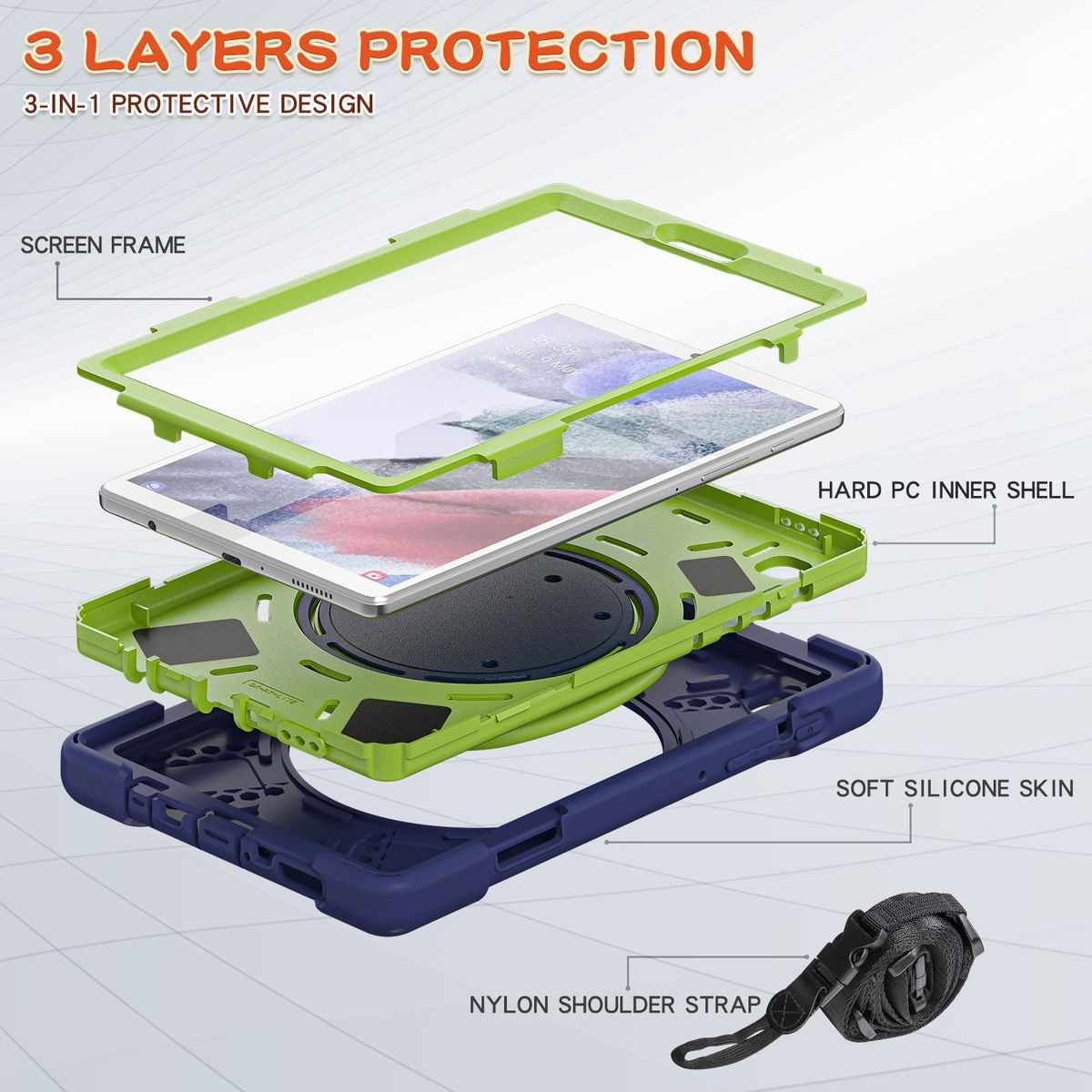 Voll Tab Schutz Lite 360 Tasche, Cover, Grad T220, Samsung, Blau Galaxy WIGENTO A7 aufstellbare Full