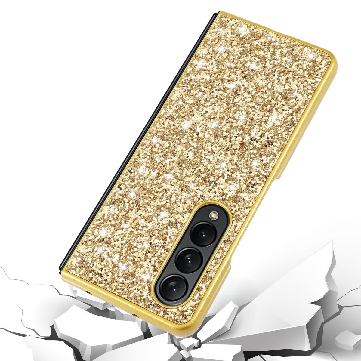 WIGENTO Glitzer Diamant Design Hülle, 5G, Kunststoff Rot Fold4 Z Galaxy Backcover, Samsung