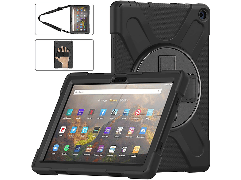 WIGENTO 360 Grad aufstellbare Voll Amazon, Schwarz Fire 10 Tasche, 10 Kindle Schutz Plus Cover, Full HD / 2021
