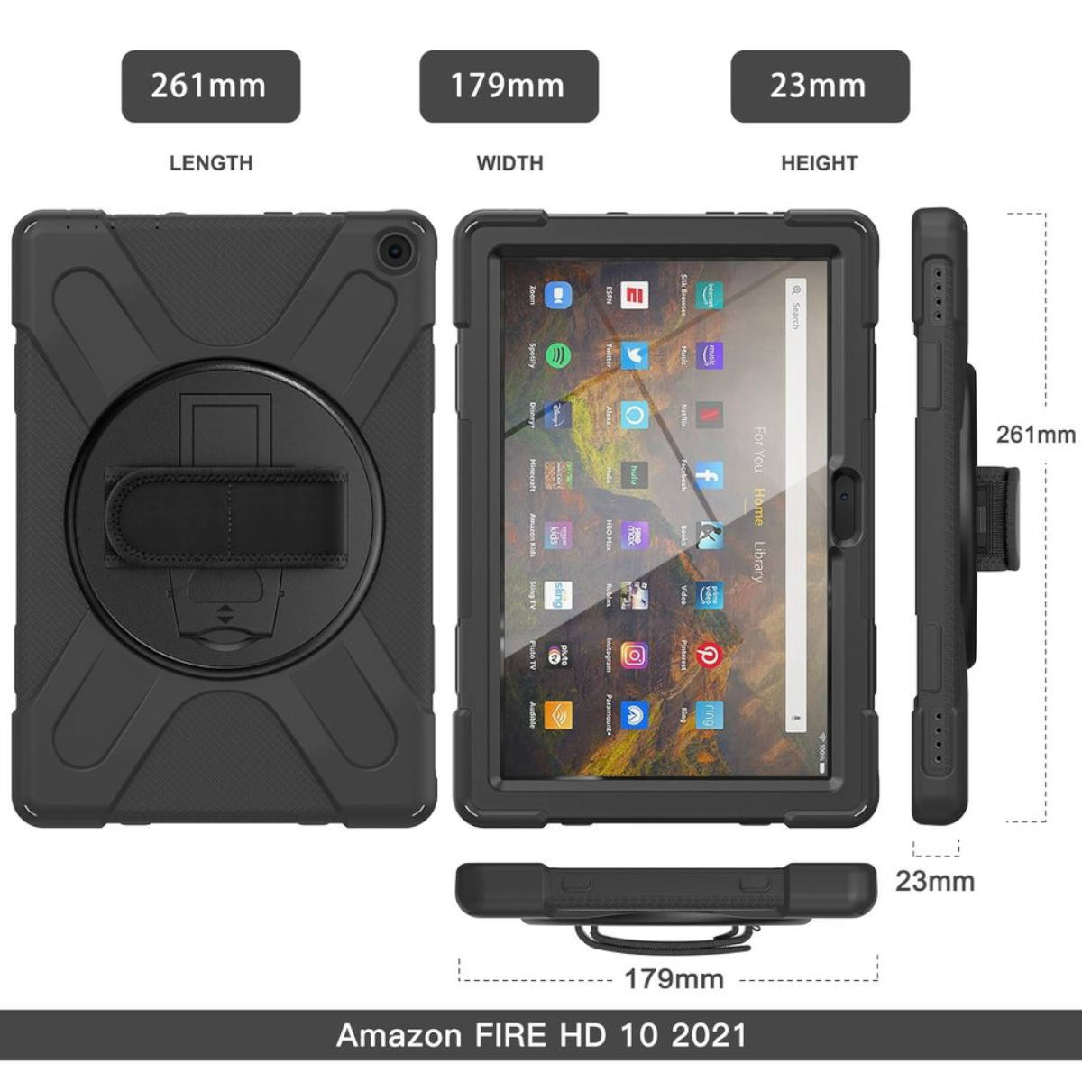 WIGENTO 360 Grad aufstellbare Tasche, 10 Voll / Fire Schwarz Schutz Full Kindle HD 10 2021, Cover, Amazon, Plus