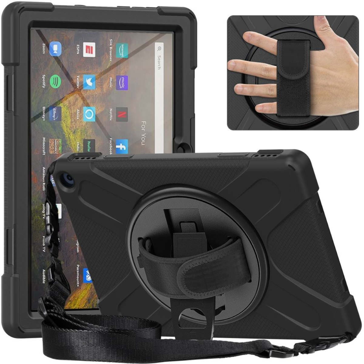 WIGENTO 360 Grad aufstellbare Tasche, 10 Voll / Fire Schwarz Schutz Full Kindle HD 10 2021, Cover, Amazon, Plus