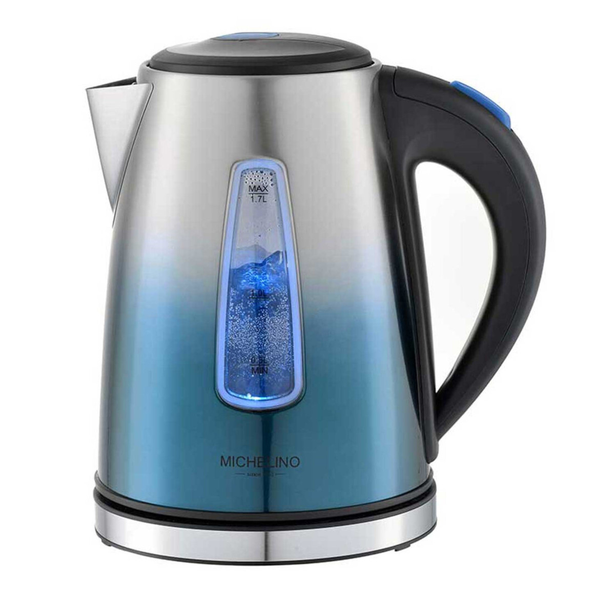 MICHELINO Edelstahl 1,7 L Blau/Silber , LED Koch-Trocken-Schutz Wasserkocher Beleuchtung Wasserkocher, Blau
