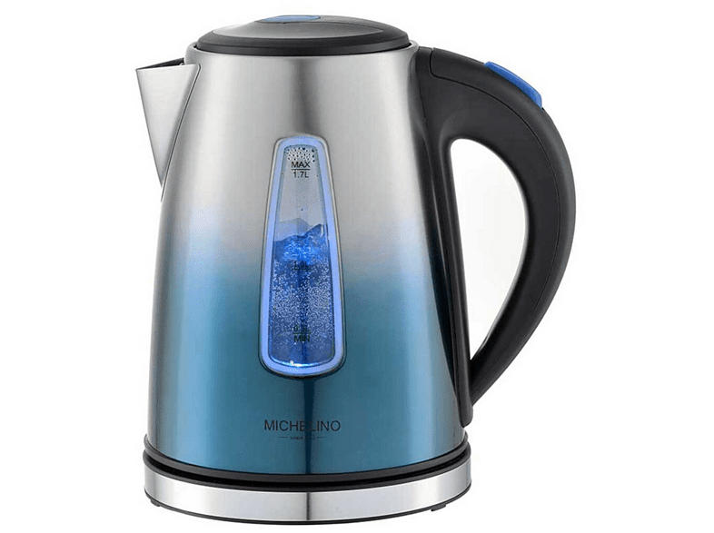 Blau Wasserkocher, , Blau/Silber Edelstahl MICHELINO L 1,7 LED Wasserkocher Beleuchtung Koch-Trocken-Schutz