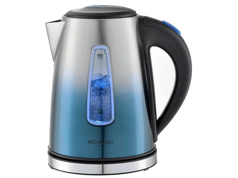 MICHELINO Edelstahl 1,7 L Wasserkocher Blau/Silber Wasserkocher, , Beleuchtung Koch-Trocken-Schutz LED Blau