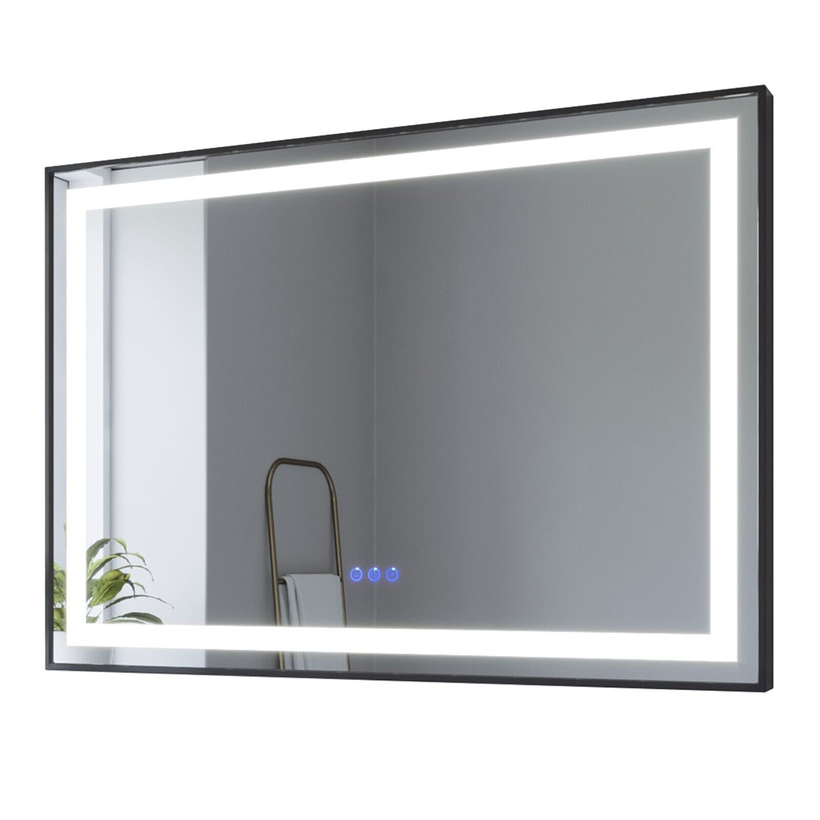 AQUABATOS LED 3000K 6400K Kaltweiß Badspiegel Warmweiß Badspiegel Schwarzer & Antibeschlage Lichtspiegel Rahmen