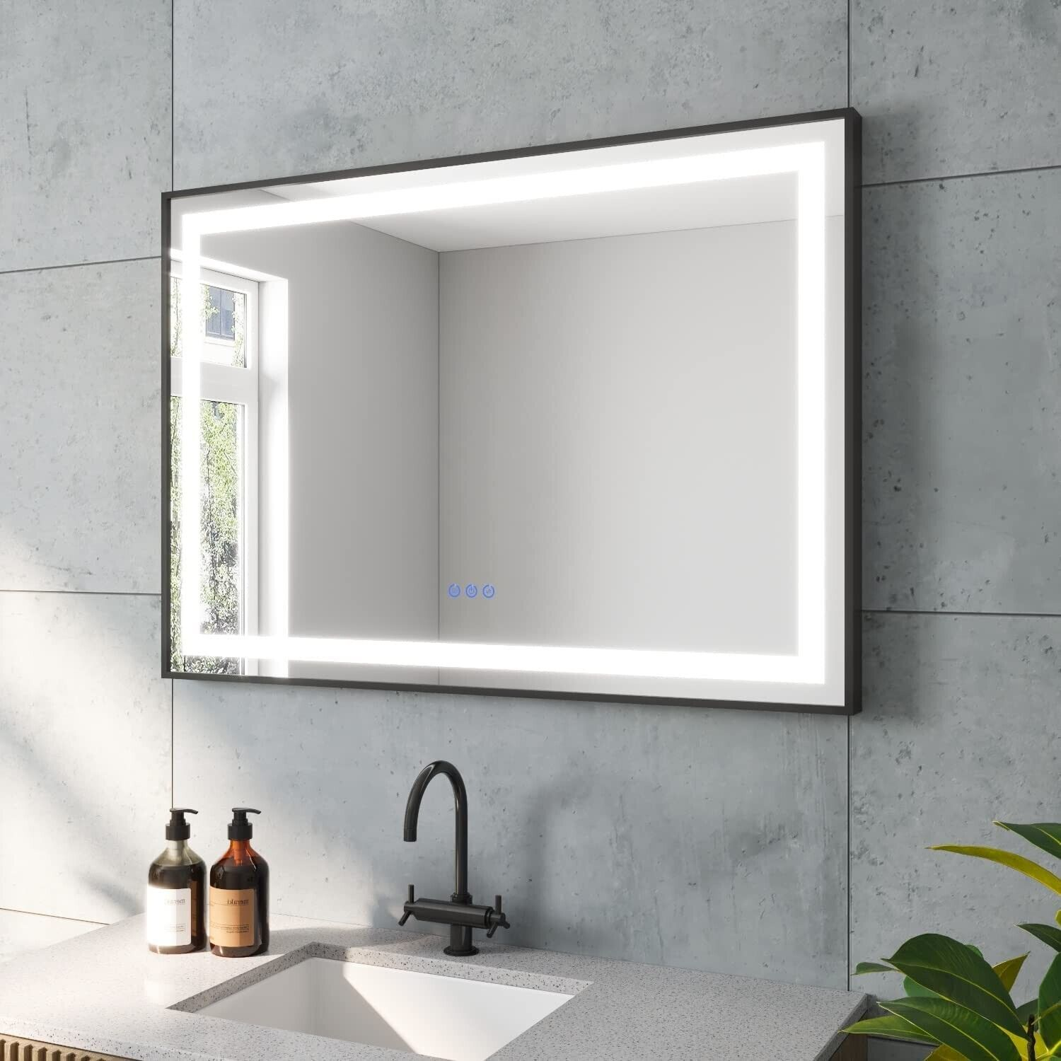 Antibeschlage Schwarzer Lichtspiegel LED Warmweiß Kaltweiß 3000K AQUABATOS & 6400K Rahmen Badspiegel Badspiegel