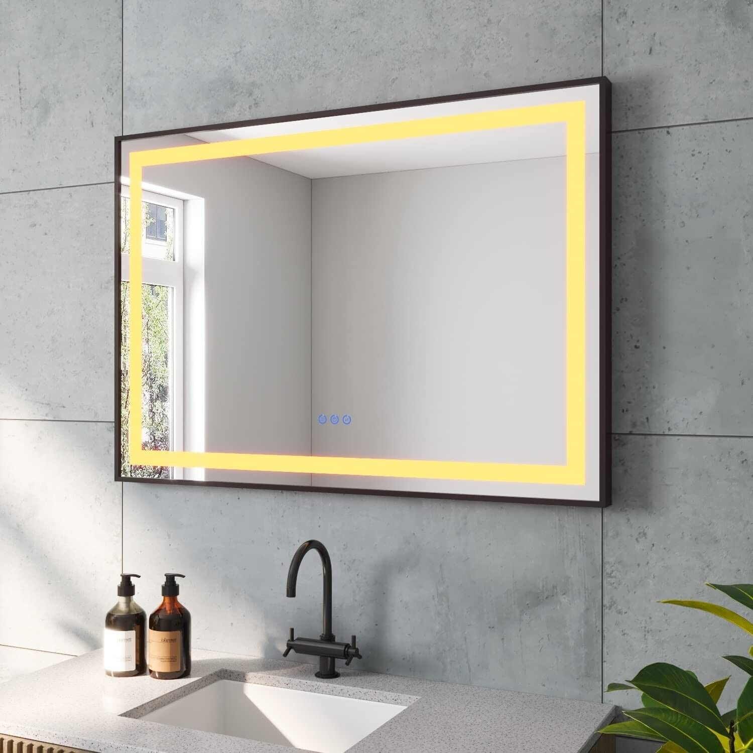 Antibeschlage Schwarzer Lichtspiegel LED Warmweiß Kaltweiß 3000K AQUABATOS & 6400K Rahmen Badspiegel Badspiegel