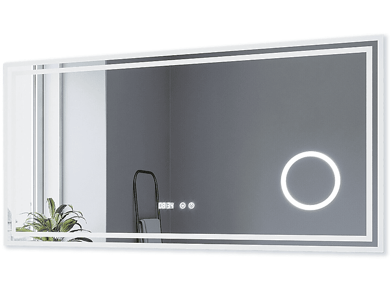 AQUABATOS LED Badspiegel Rechteckig Wandspiegel mit LED Digitaluhr Badspiegel 6400K Kaltweiß