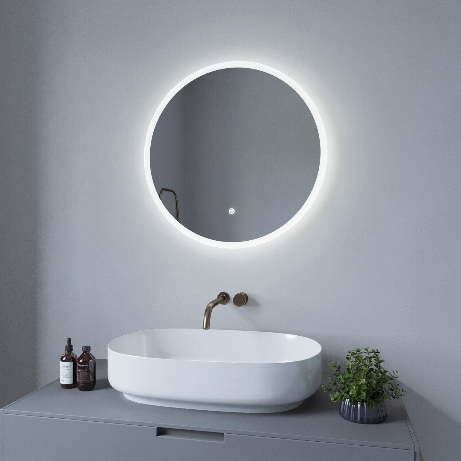 cm Dimmbar Beleuchtung Kaltweiß Badspiegel 60 AQUABATOS Beschlagfrei LED Rund mit 6400K Badspiegel